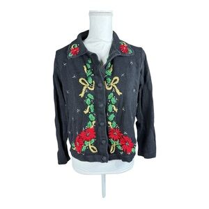 Embroidered Poinsettias Cardigan‎